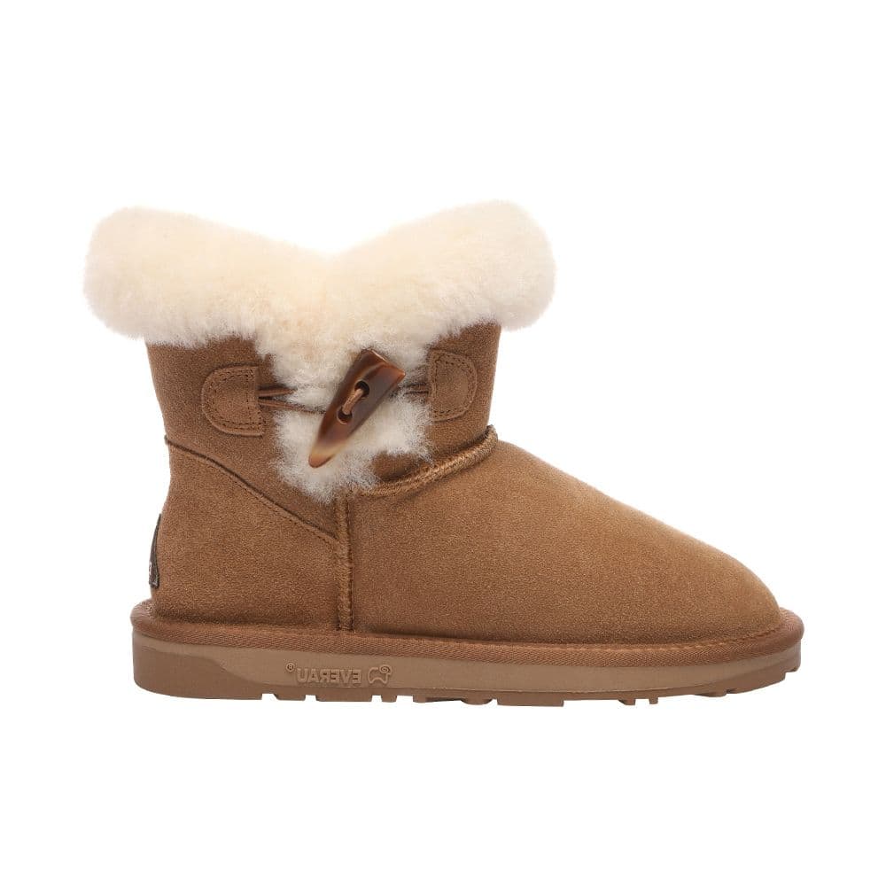 EverAu Australia Women's Real Sheepskin Robin Horn Toggle button Mini Boots with TPR Sole in Brown | Size: 4