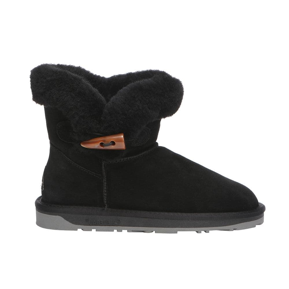 EverAu Australia Women's Real Sheepskin Robin Horn Toggle button Mini Boots with TPR Sole in Black | Size: 6