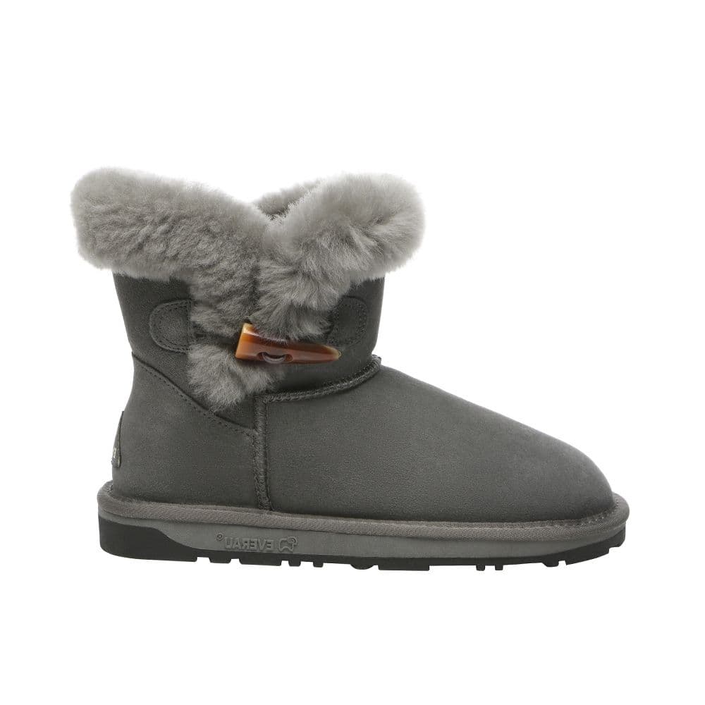 EverAu Australia Women's Real Sheepskin Robin Horn Toggle button Mini Boots with TPR Sole in Grey | Size: 3