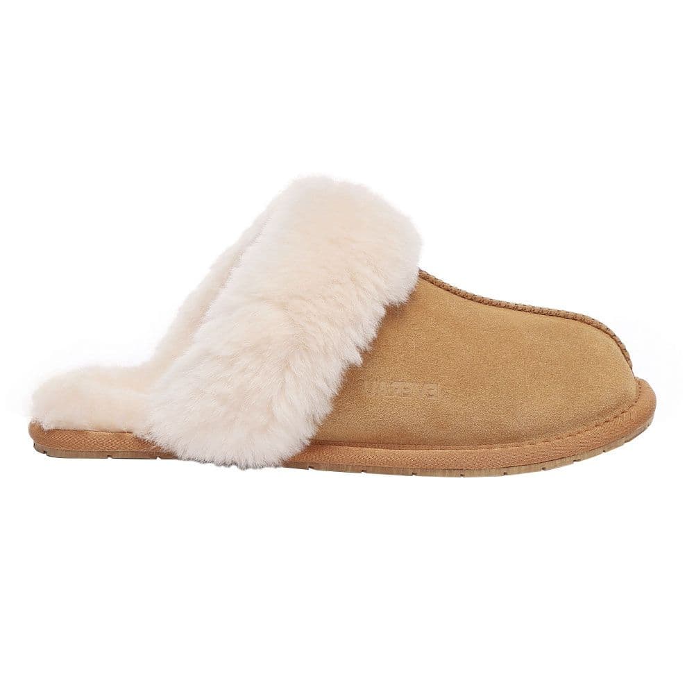 EverAu Australia Women's Real Sheepskin Harrier Slippers with Rubber Sole in Brown | Size: 8
