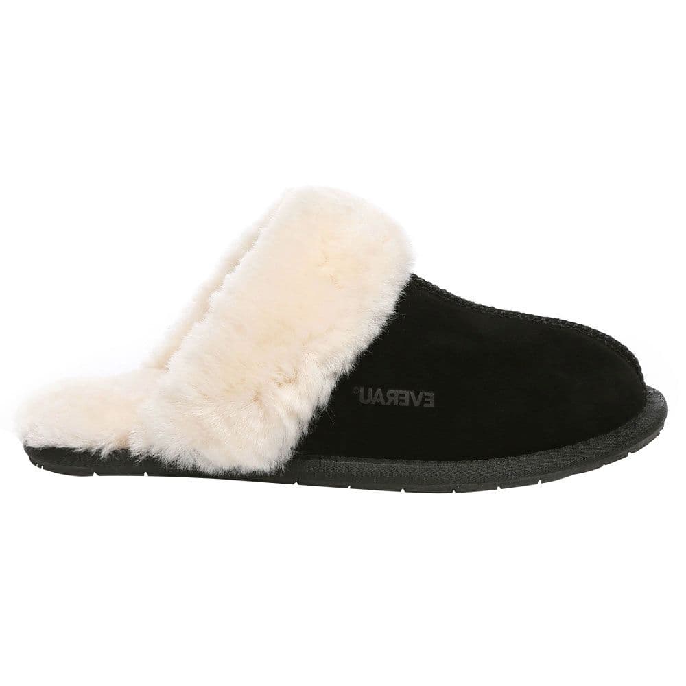 EverAu Australia Women's Real Sheepskin Harrier Slippers with Rubber Sole in Black | Size: 4