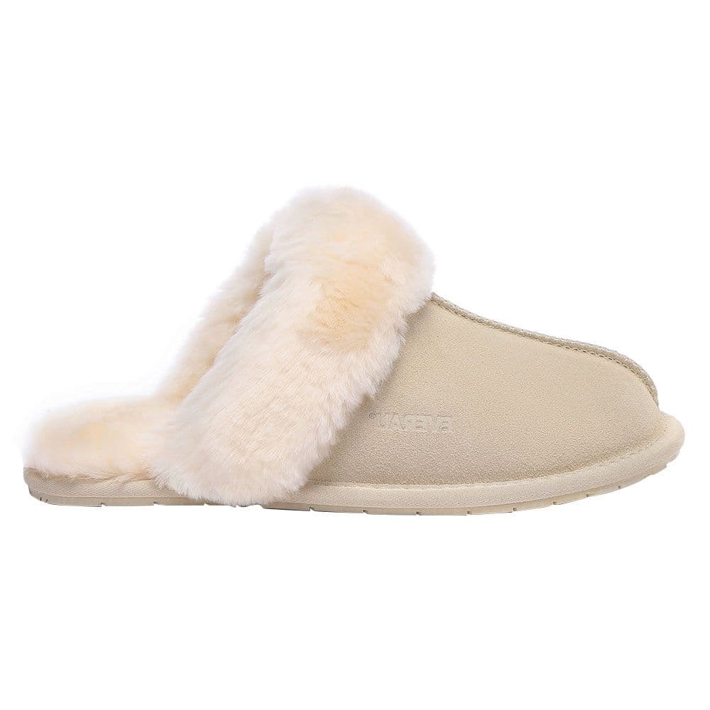 EverAu Australia Women's Real Sheepskin Harrier Slippers with Rubber Sole in Light Sand | Size: 4