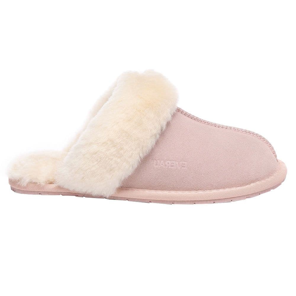 EverAu Australia Women's Real Sheepskin Harrier Slippers with Rubber Sole in Pink | Size: 8