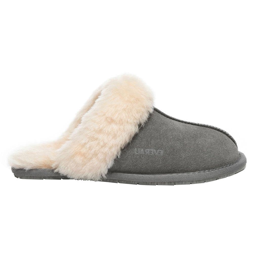 EverAu Australia Women's Real Sheepskin Harrier Slippers with Rubber Sole in Dark Grey | Size: 8