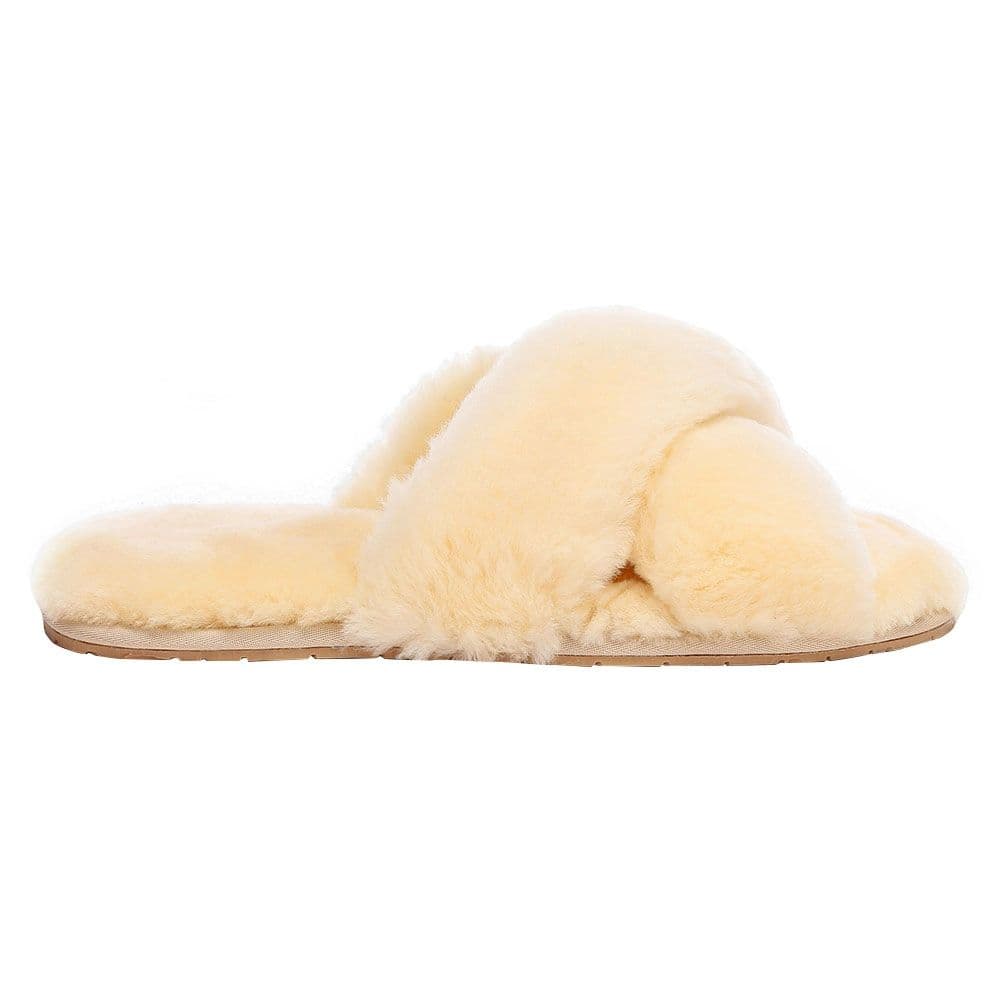 EverAu Australia Women's Real Sheepskin Dove Crossover Slides with Rubber Sole in Cream | Size: 5