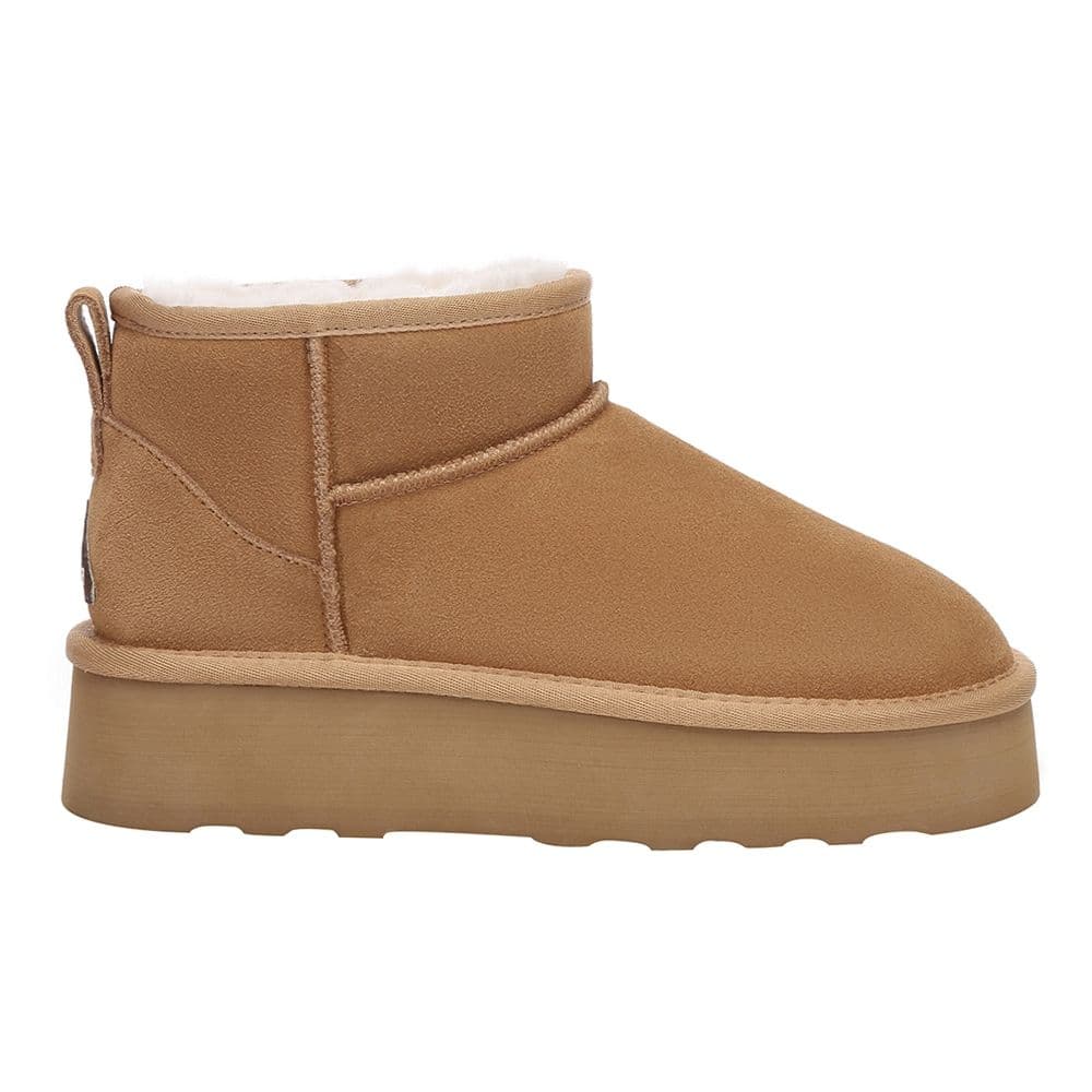 EverAu Australia Women's Real Sheepskin Heron Ultra Mini Platform Boots with EVA Sole in Brown | Size: 5