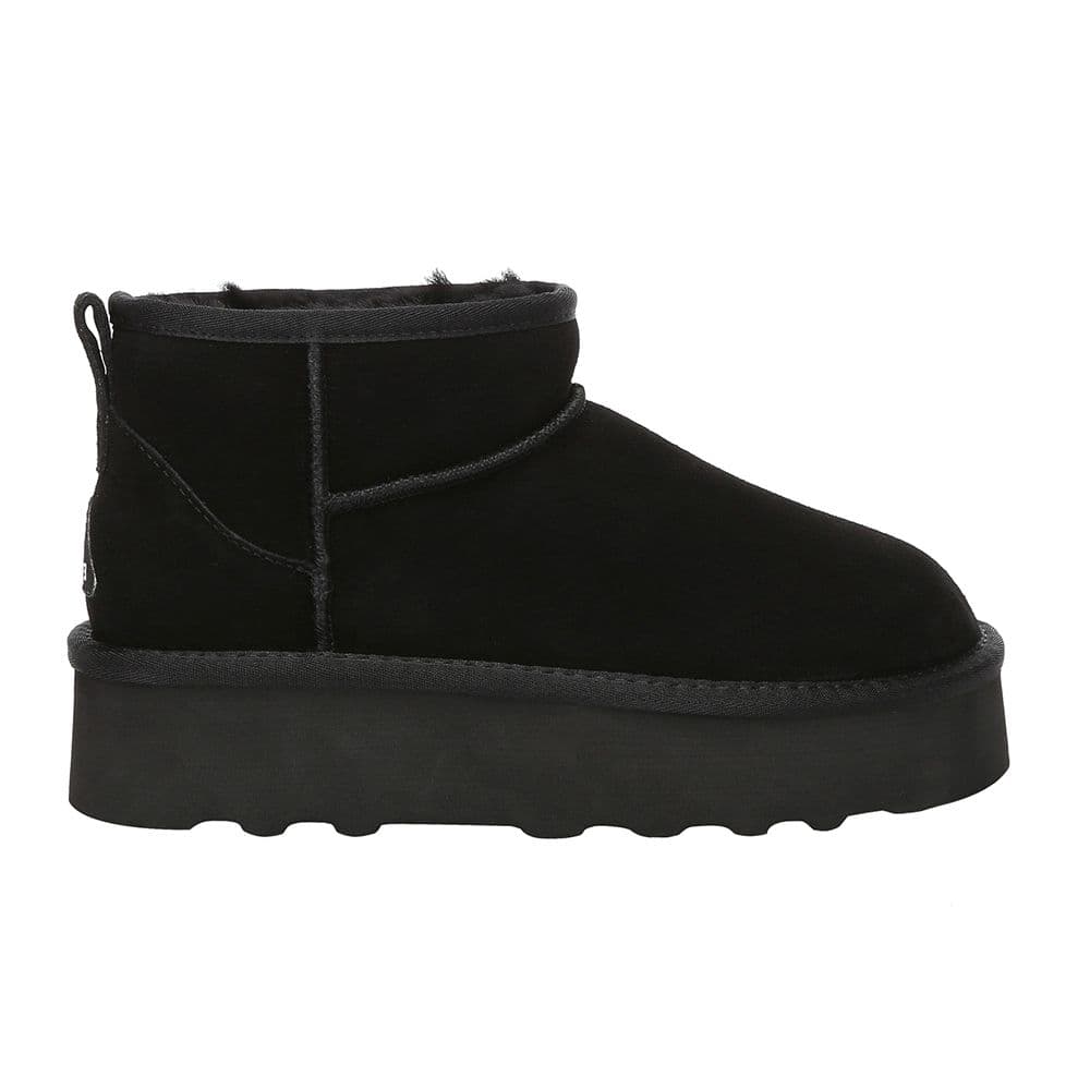 EverAu Australia Women's Real Sheepskin Heron Ultra Mini Platform Boots with EVA Sole in Black | Size: 4
