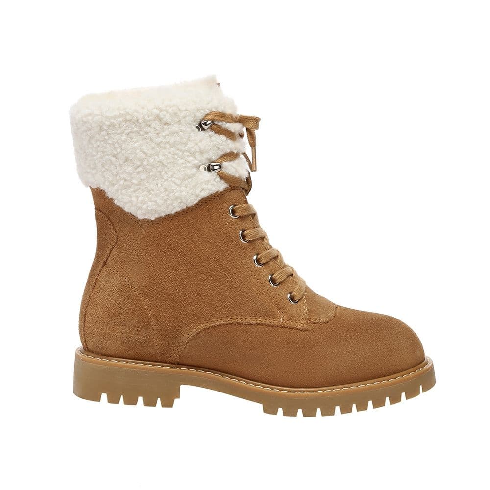 EverAu Australia Women's Sheepskin Knitted Wool Sittella Fashion Chunky Boots with Rubber Sole in Brown | Size: 4