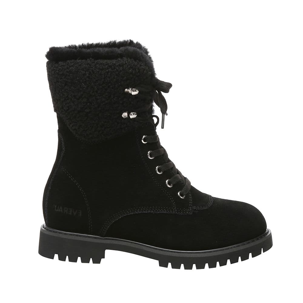 EverAu Australia Women's Sheepskin Knitted Wool Sittella Fashion Chunky Boots with Rubber Sole in Black | Size: 8