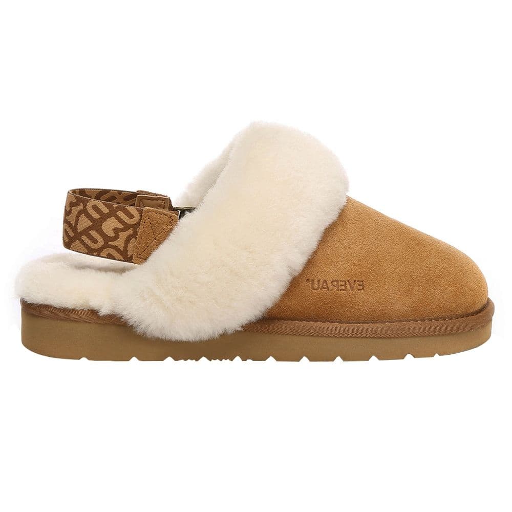 EverAu Australia Women's Real Sheepskin Pelican Removable Strap Slingback Slippers with EVA Sole in Gold | Size: 5