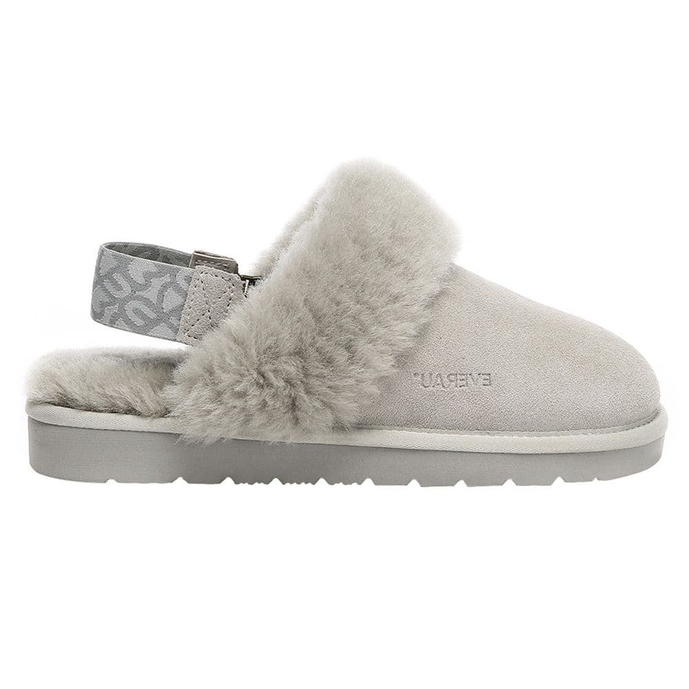 EverAu Australia Women's Real Sheepskin Pelican Removable Strap Slingback Slippers with EVA Sole in Light Grey | Size: 4