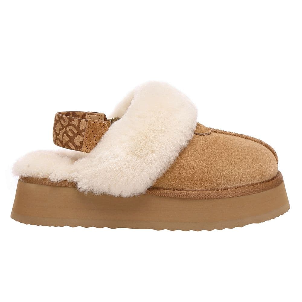 EverAu Australia Women's Real Sheepskin Wagtail Removable Strap Platform Slippers with EVA Sole in Gold | Size: 6