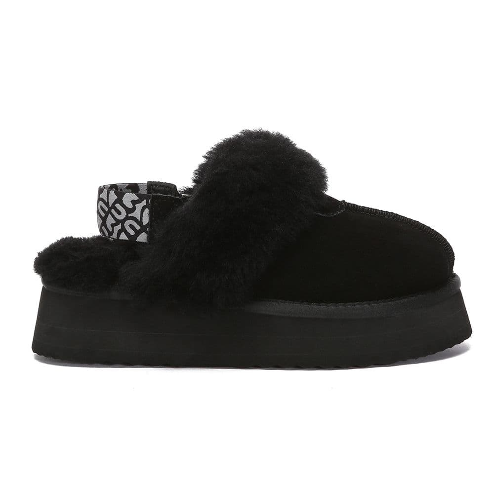 EverAu Australia Women's Real Sheepskin Wagtail Removable Strap Platform Slippers with EVA Sole in Black | Size: 6