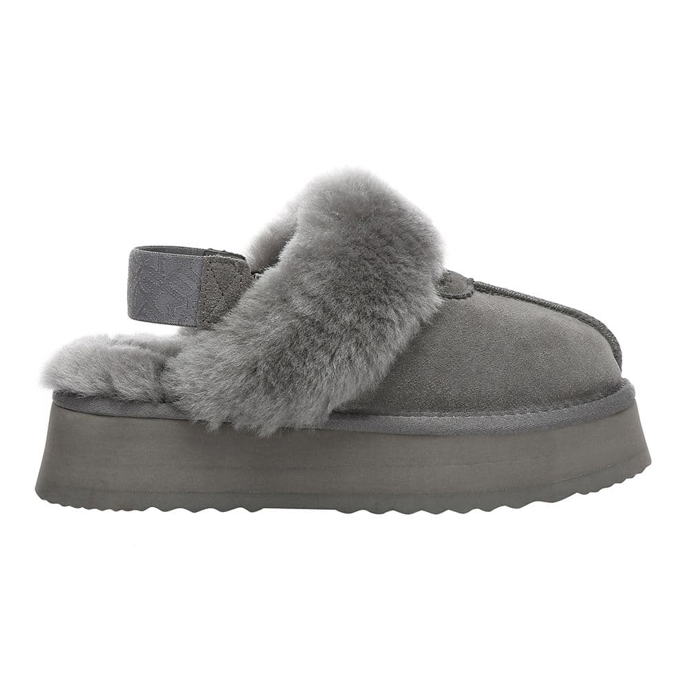 EverAu Australia Women's Real Sheepskin Wagtail Removable Strap Platform Slippers with EVA Sole in Grey | Size: 5