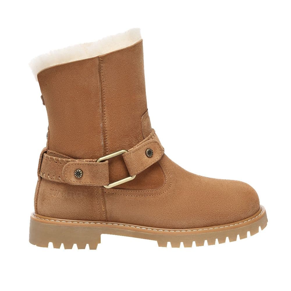 EverAu Australia Women's Real Sheepskin Pheasant Mid Calf Fashion Boots with Rubber Sole in Brown | Size: 7