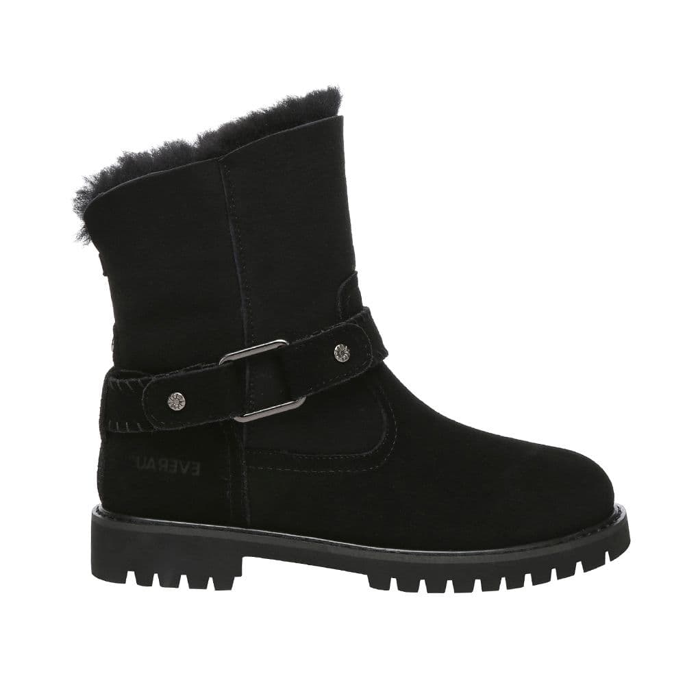 EverAu Australia Women's Real Sheepskin Pheasant Mid Calf Fashion Boots with Rubber Sole in Black | Size: 8