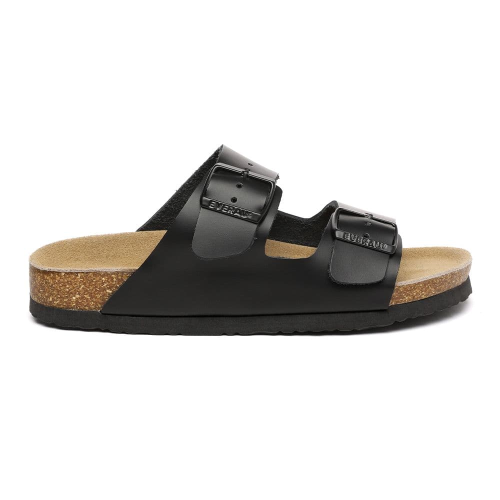 EverAu Australia Women's Mallard Leather Twin Buckle Sandals in Black | Size: 3
