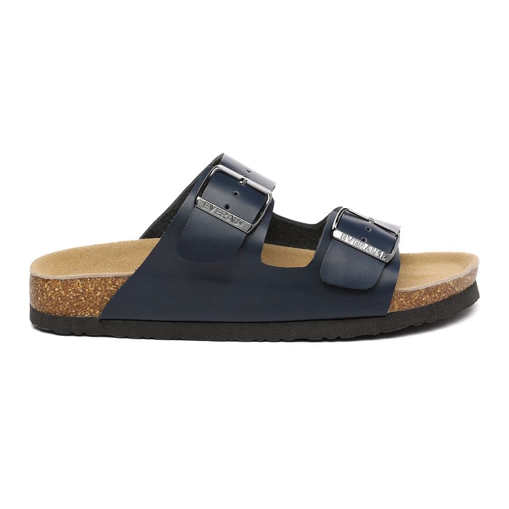 EverAu Australia Women's Mallard Leather Twin Buckle Sandals in Navy | Size: 5