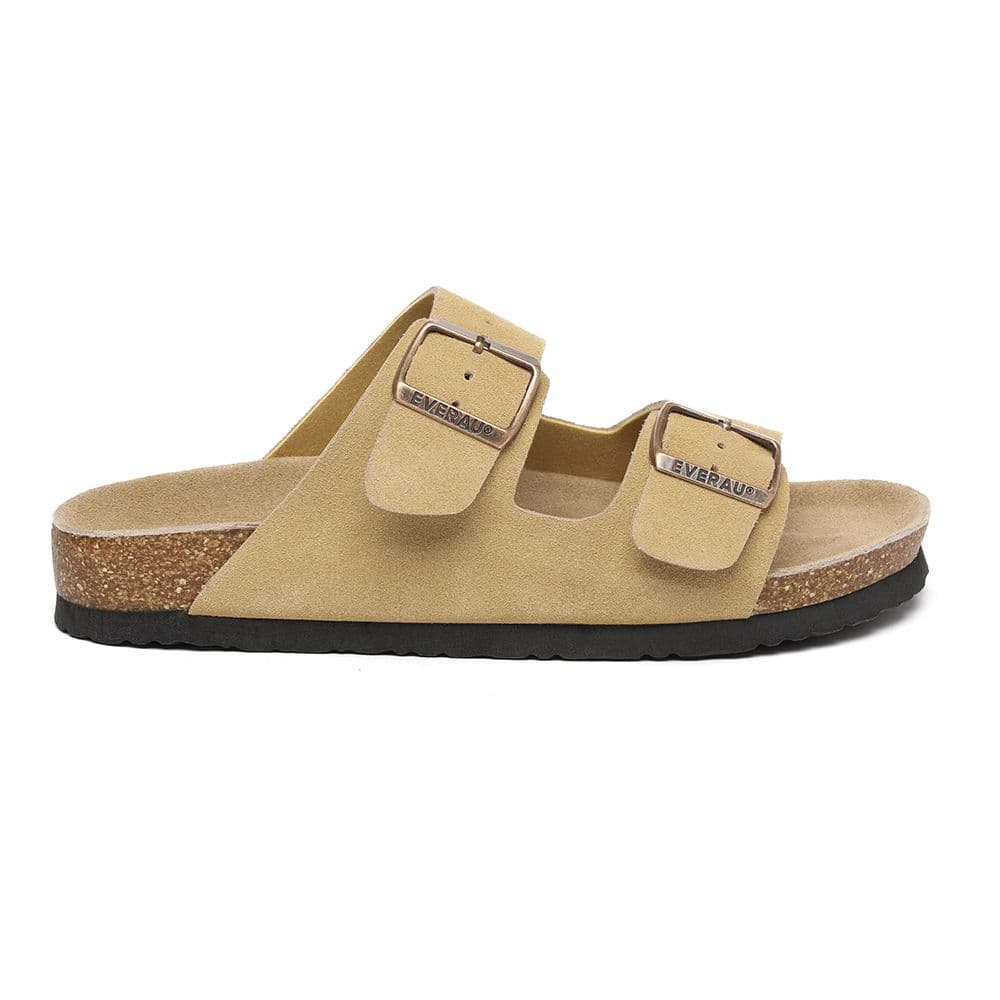 EverAu Australia Women's Mallard Leather Twin Buckle Sandals in Camel | Size: 5