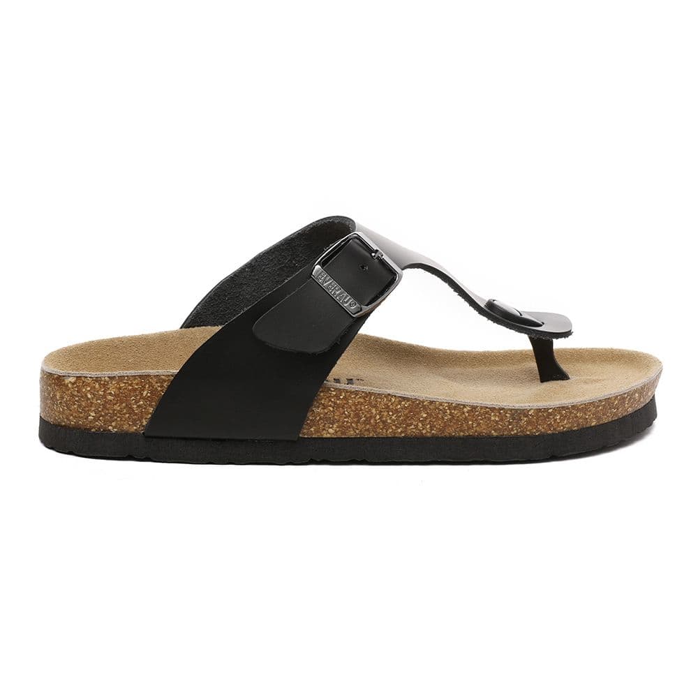 EverAu Australia Women's Flamingo Leather Toe Thong Sandals in Black | Size: 4