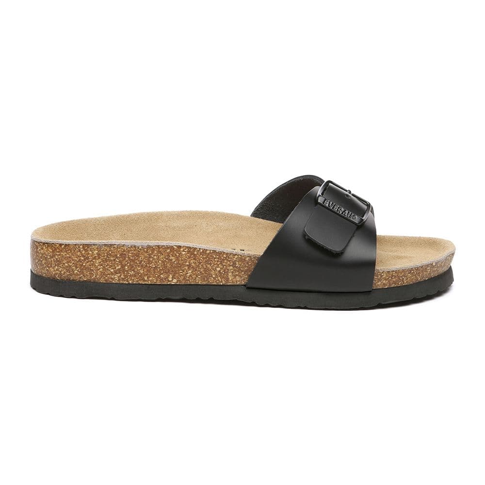 EverAu Australia Women's Swan Leather Easy Slip-On Sandals in Black | Size: 3