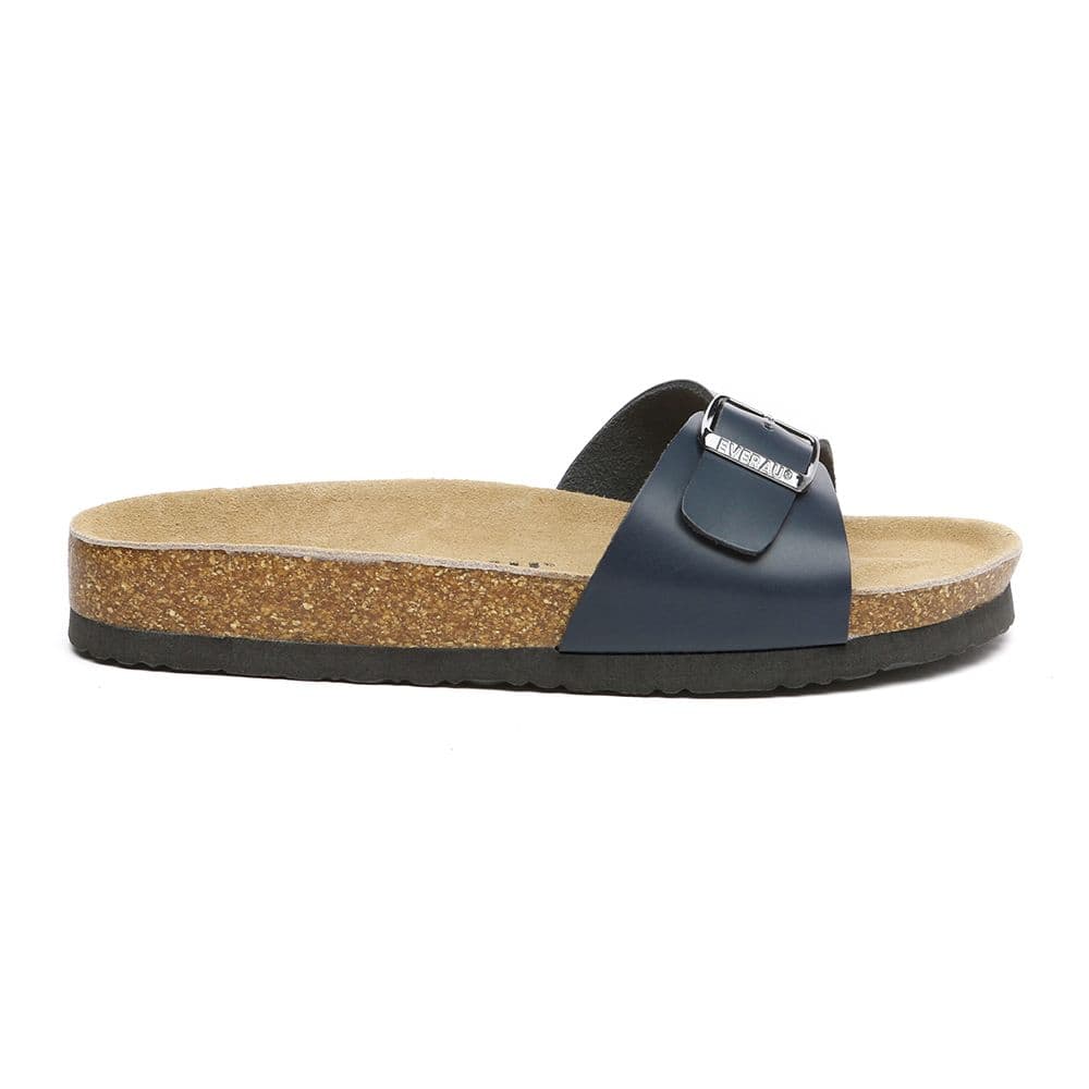 EverAu Australia Women's Swan Leather Easy Slip-On Sandals in Navy | Size: 6