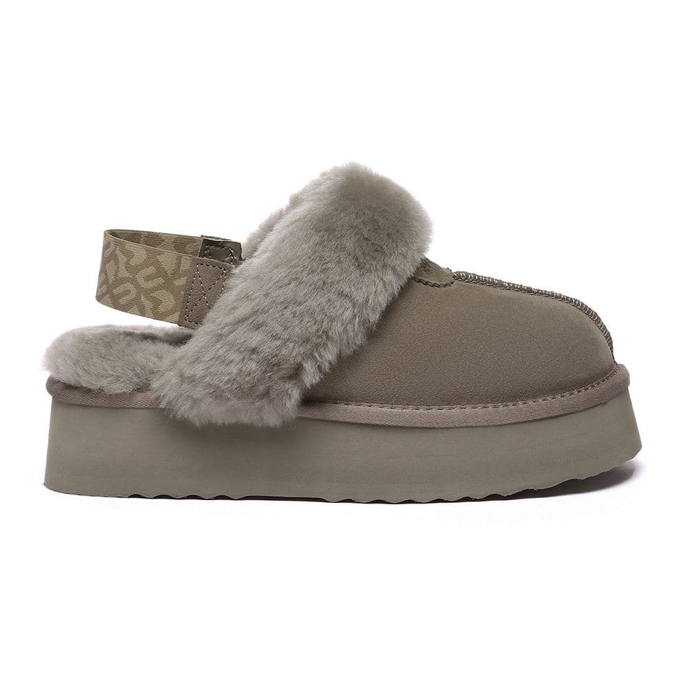 EverAu Australia Women's Real Sheepskin Wagtail Removable Strap Platform Slippers with EVA Sole in Brown | Size: 4
