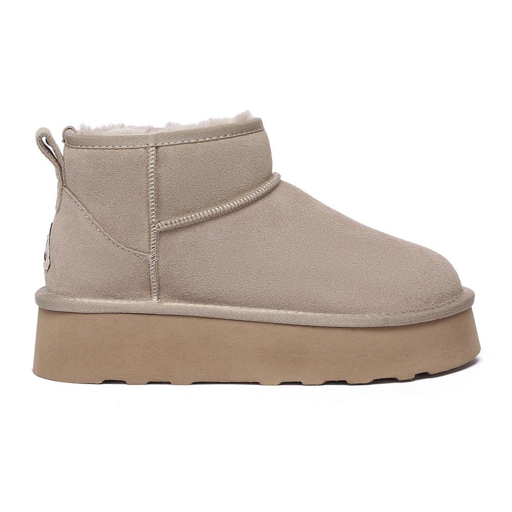 EverAu Australia Women's Real Sheepskin Heron Ultra Mini Platform Boots with EVA Sole in Light Sand | Size: 5