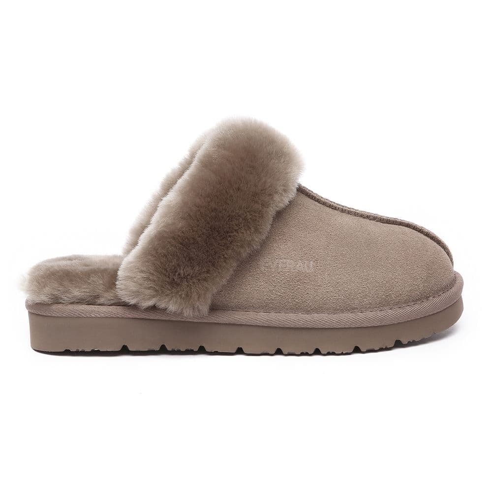 EverAu Australia Women's Real Sheepskin Raven Slippers with EVA Sole in Brown | Size: 4