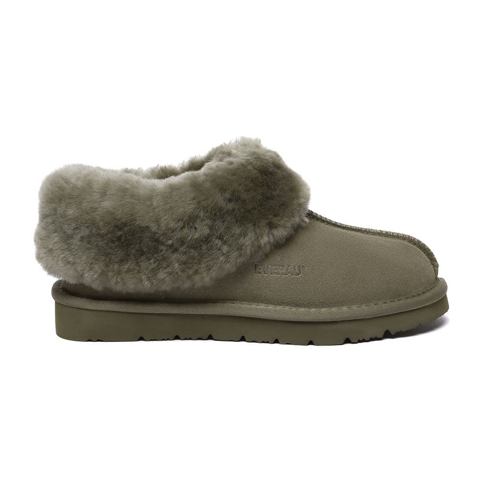 EverAu Australia Women's Real Sheepskin Ibis Slippers with EVA Sole in Dark Olive | Size: 3