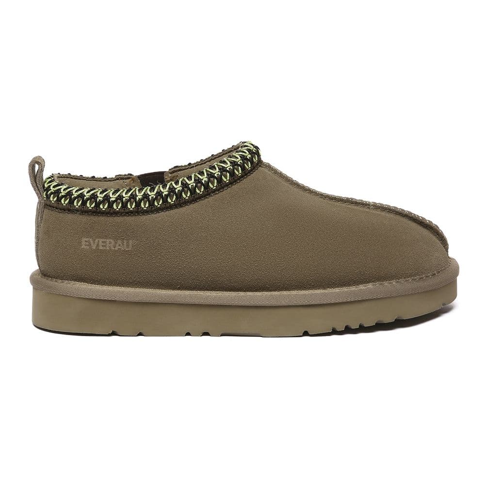 EverAu Australia Women's Real Wool Wigeon Leather Slippers with EVA Sole in Olive | Size: 7