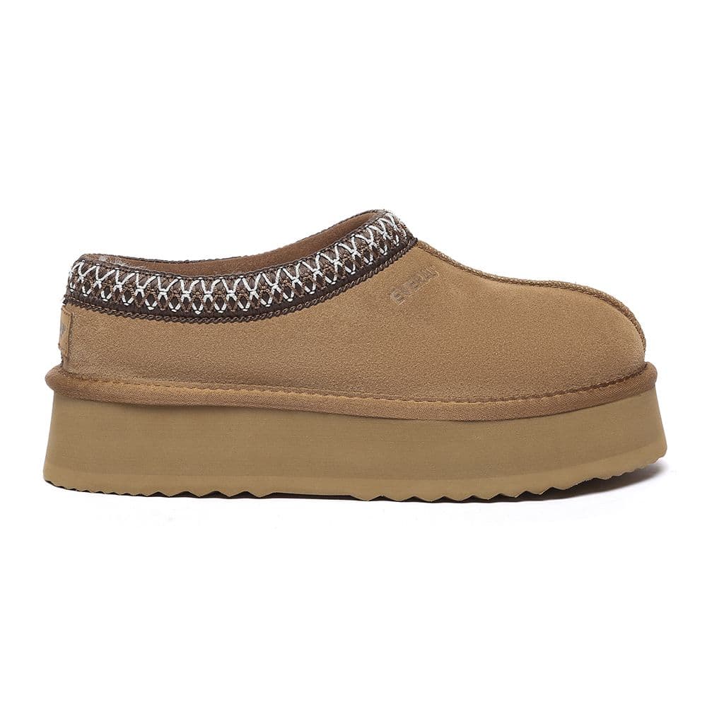 EverAu Australia Women's Real Sheepskin Wonga Leather Platform Slippers with EVA Sole in Brown | Size: 7