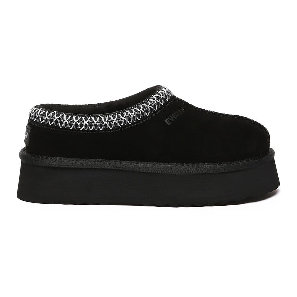 EverAu Australia Women's Real Sheepskin Wonga Leather Platform Slippers with EVA Sole in Black | Size: 7