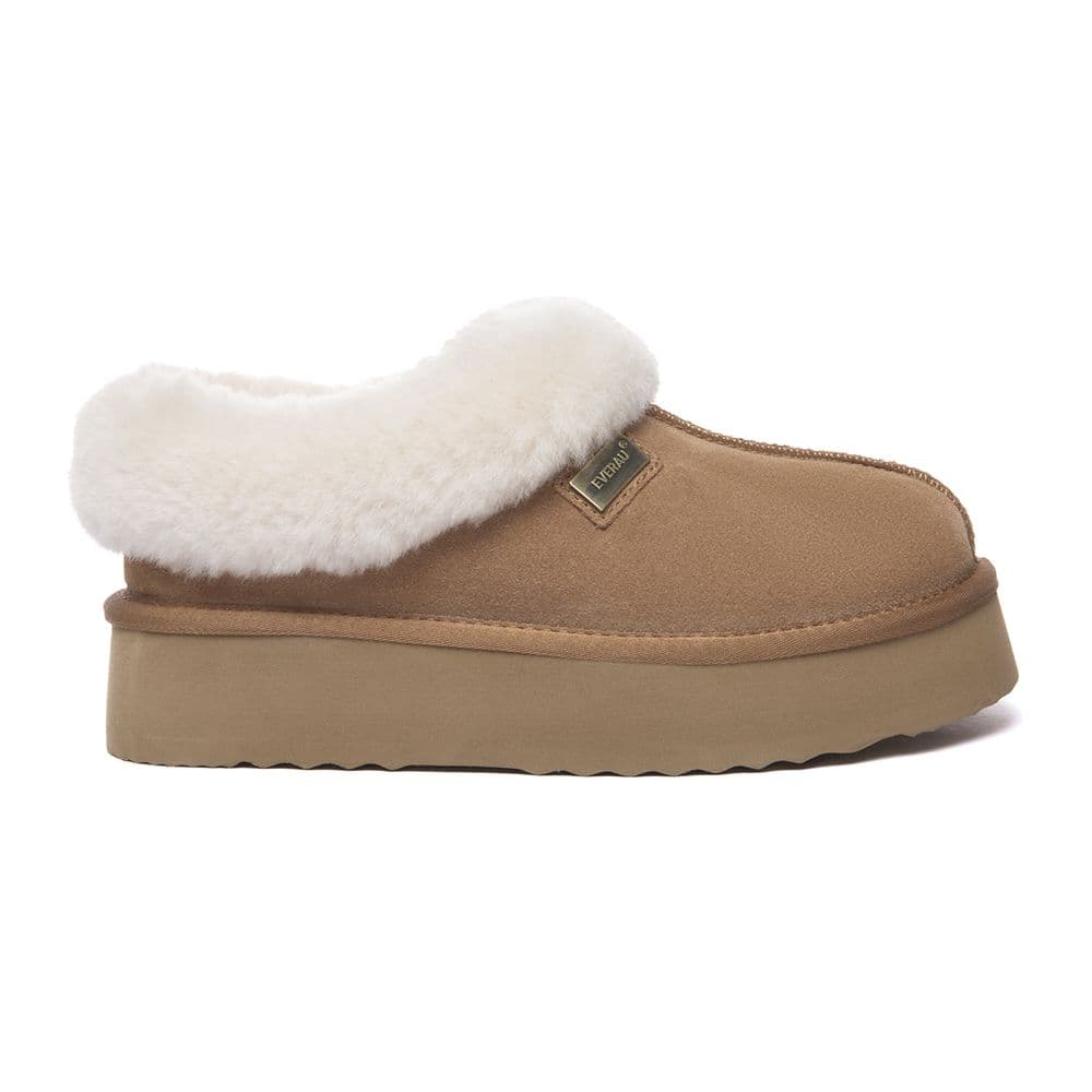 EverAu Australia Women's Real Sheepskin Topknot Leather Platform Slippers with EVA Sole in Gold | Size: 5