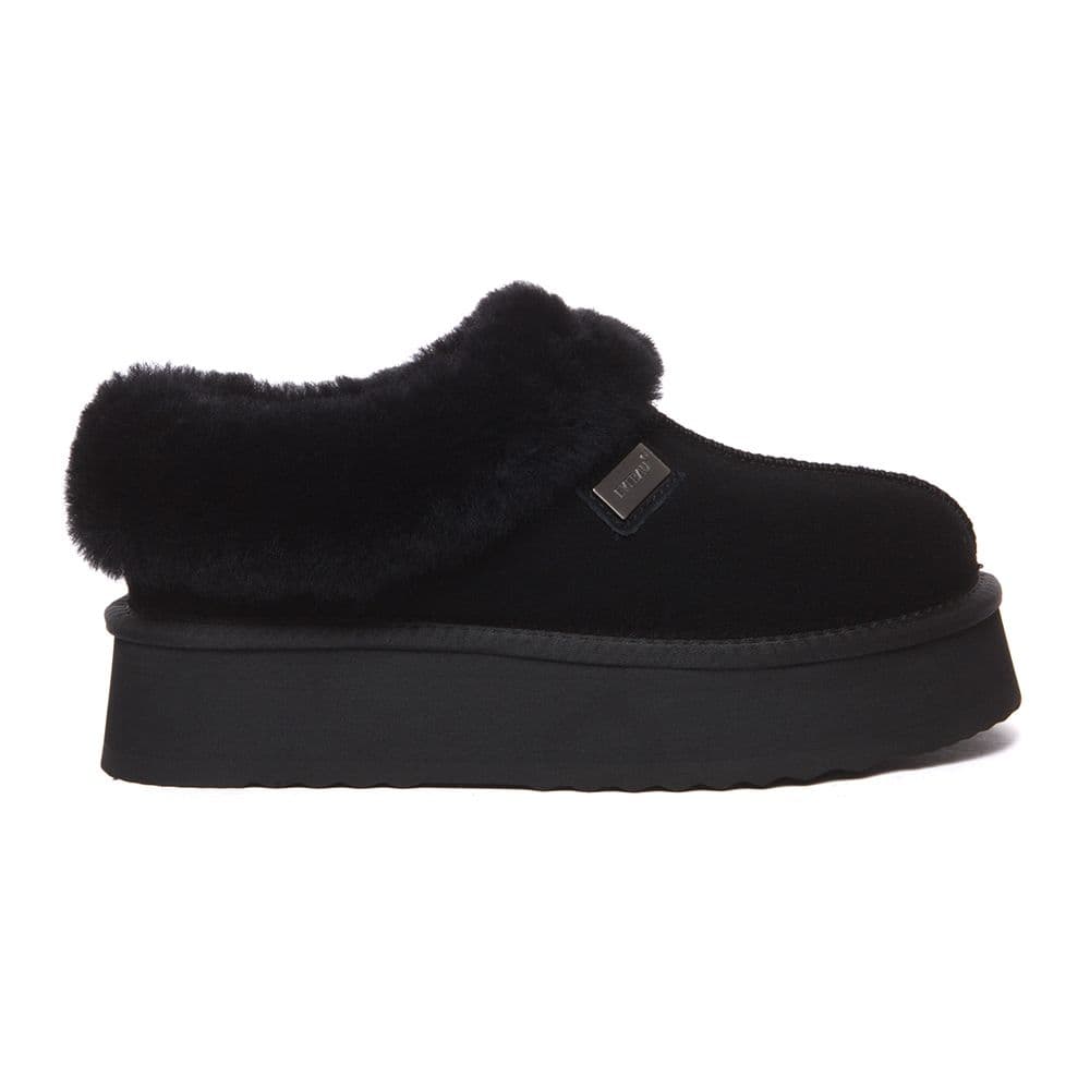 EverAu Australia Women's Real Sheepskin Topknot Leather Platform Slippers with EVA Sole in Black | Size: 6