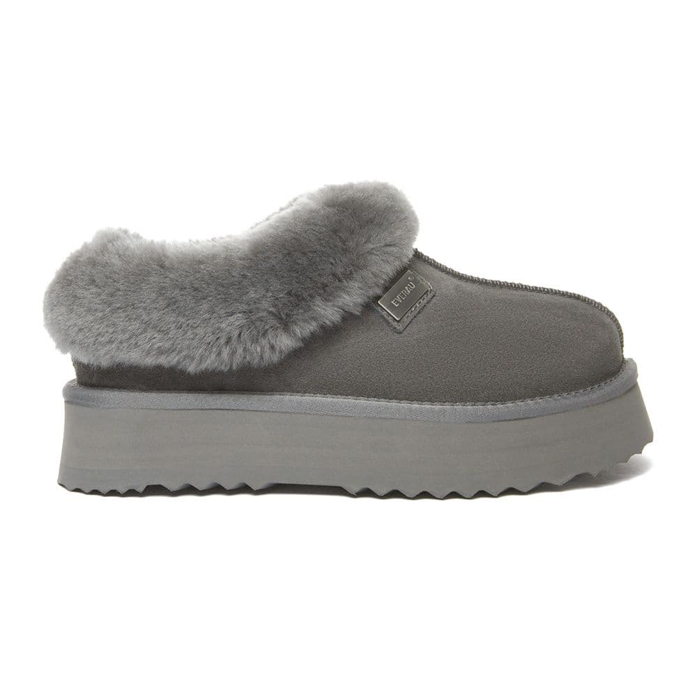 EverAu Australia Women's Real Sheepskin Topknot Leather Platform Slippers with EVA Sole in Grey | Size: 9
