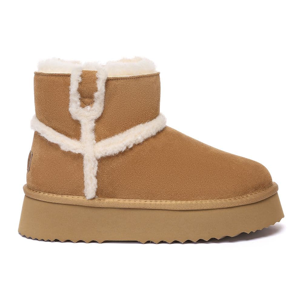 EverAu Australia Women's Real Wool Barren Leather Chic Platform Short Boots with EVA Sole in Brown | Size: 9