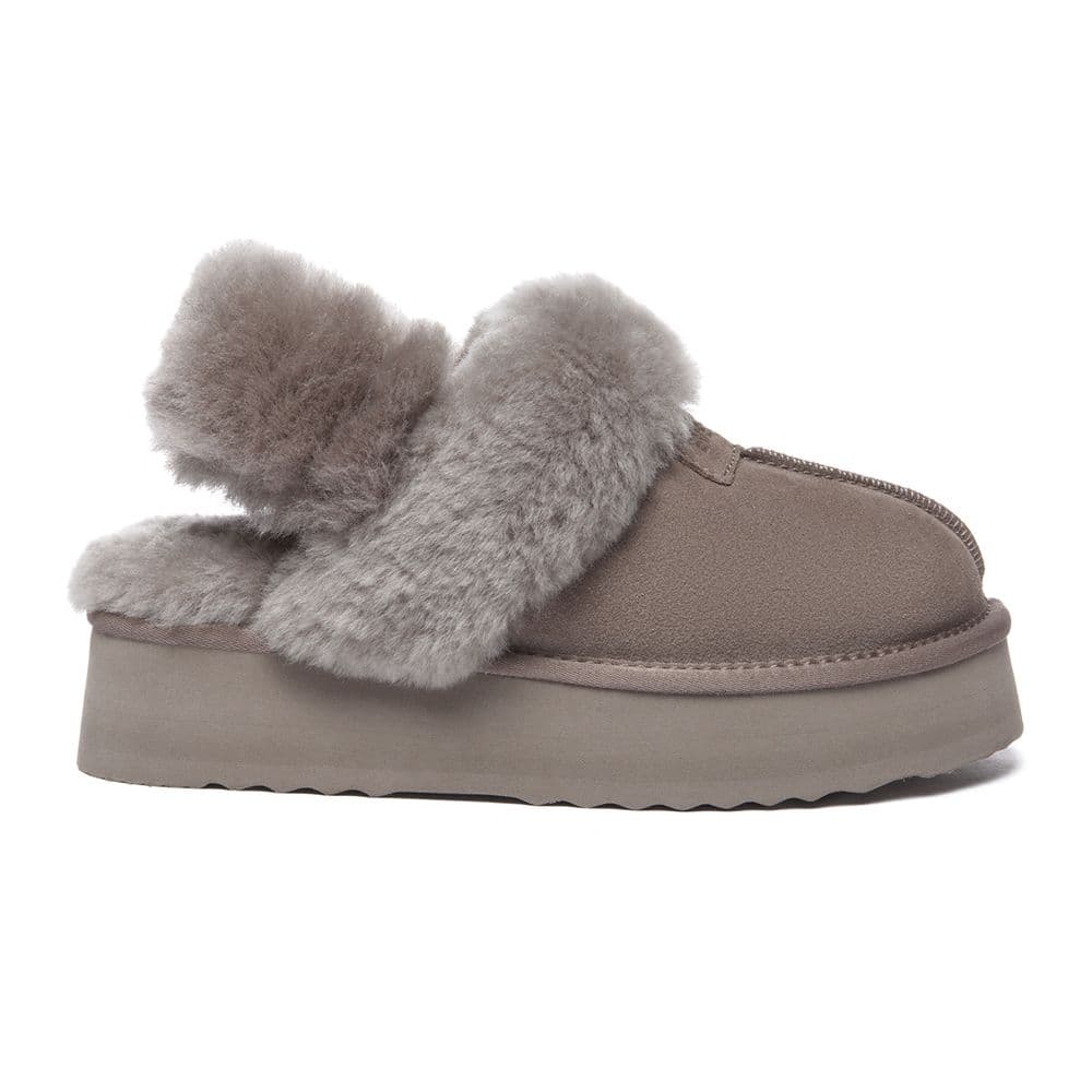EverAu Australia Women's Real Sheepskin Fantail Leather Platform Slippers With Two Removable Straps with EVA Sole in Brown | Size: 5