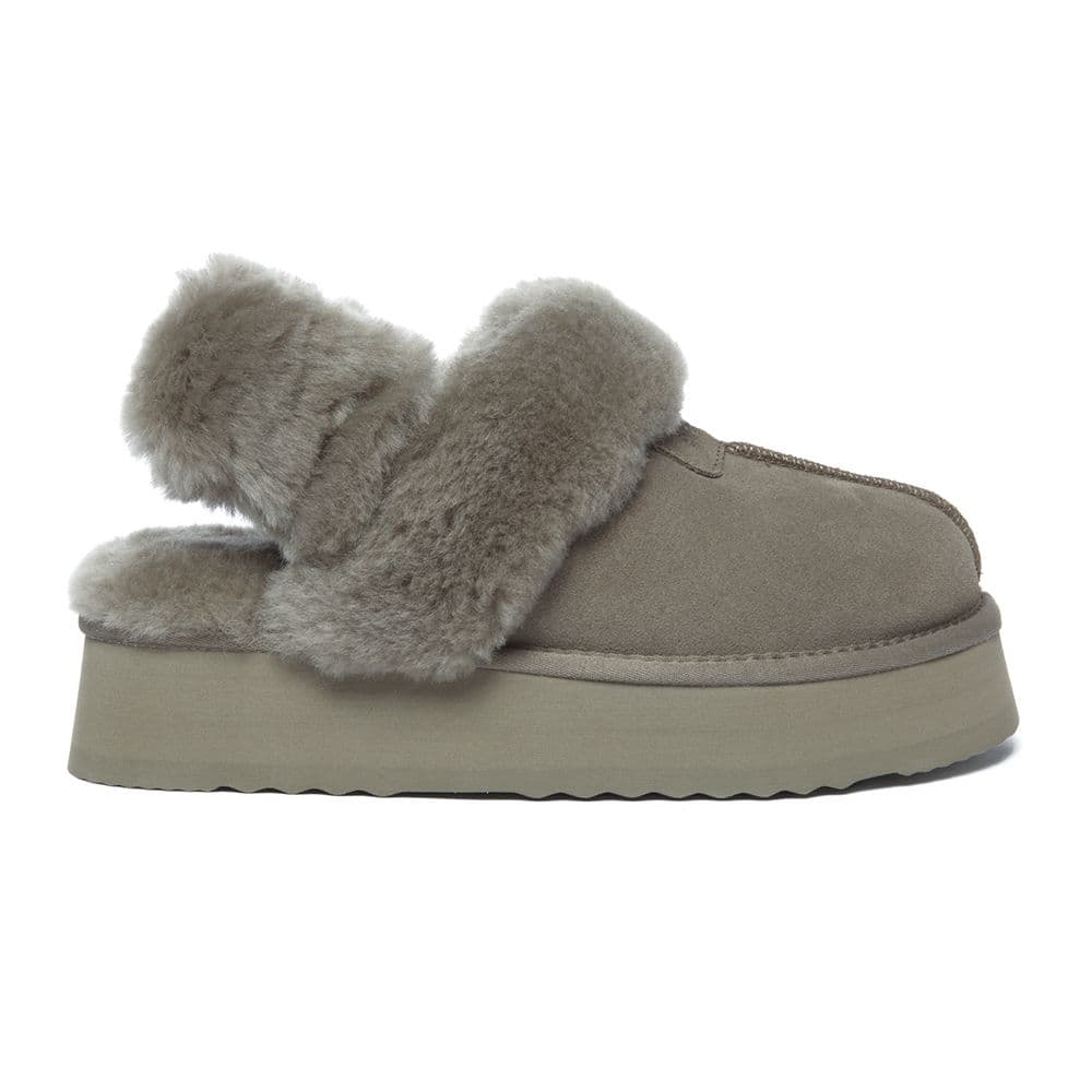 EverAu Australia Women's Real Sheepskin Fantail Leather Platform Slippers With Two Removable Straps with EVA Sole in Light Brown | Size: 5