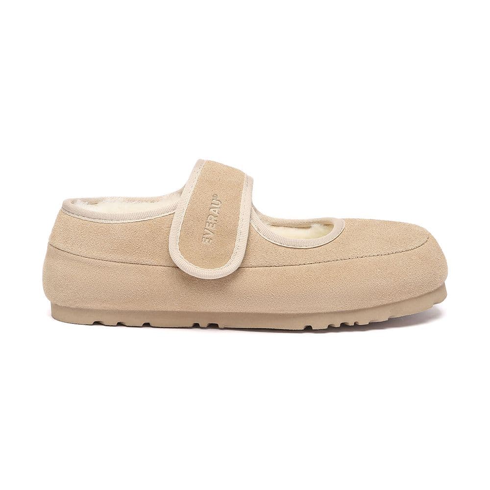 EverAu Australia Women's Real Sheepskin Women Teal Adjustable Strap Sheepskin Slippers with EVA Sole in Light Sand | Size: 9