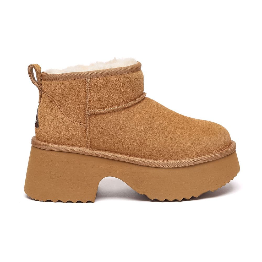 EverAu Australia Women's Real Sheepskin Women Nicobar 3-Way Style Platform Mid Boots with EVA Sole in Brown | Size: 8