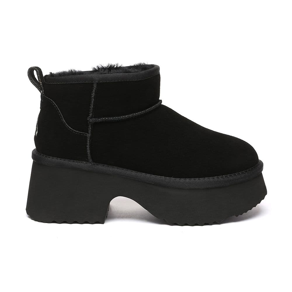 EverAu Australia Women's Real Sheepskin Women Nicobar 3-Way Style Platform Mid Boots with EVA Sole in Black | Size: 5