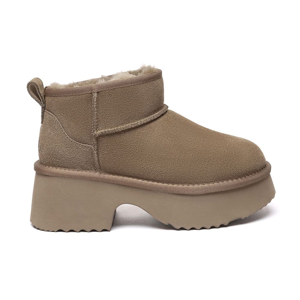 EverAu Australia Women's Real Sheepskin Women Nicobar 3-Way Style Platform Mid Boots with EVA Sole in Walnut | Size: 4