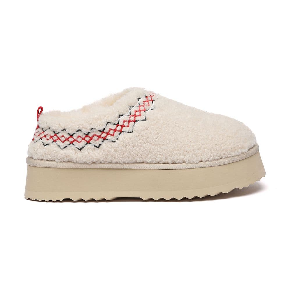 Sheepskin Lewin Plush Ankle Platform Slippers EVA Sole Light