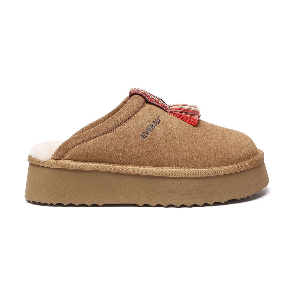 EverAu Australia Women's Caspian Platform Real Sheepskin Slippers in Brown | Size: 6