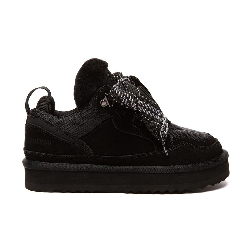 EverAu Australia Women's Real Wool Fabric Women Marbled Lace Up Platform Sneaker Boots with EVA Foaming Sole in Black | Size: 5
