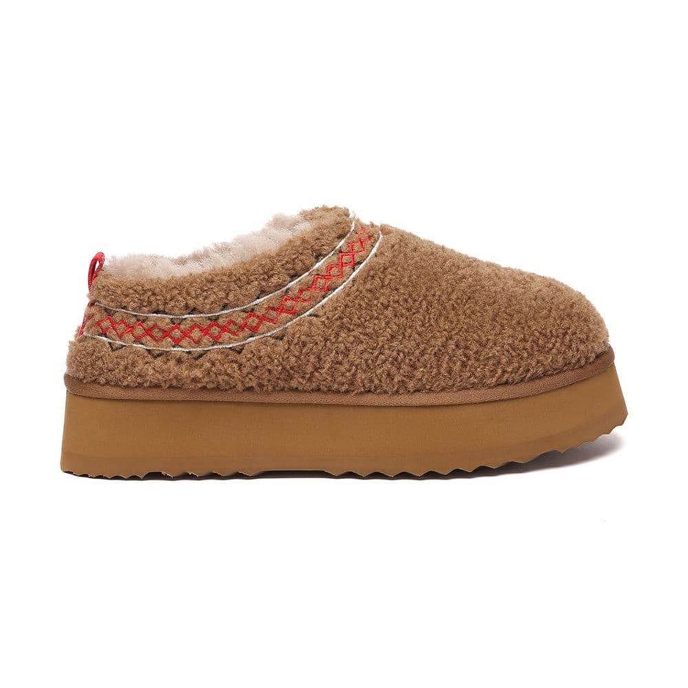 EverAu Australia Women's Sheepskin Women Lewin Plush Ankle Platform Slippers with EVA Sole in Brown | Size: 7