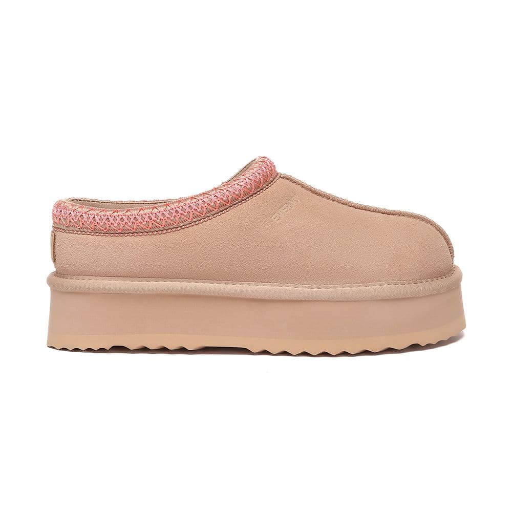EverAu Australia Women's Real Sheepskin Wonga Leather Platform Slippers with EVA Sole in Dusty Pink | Size: 6