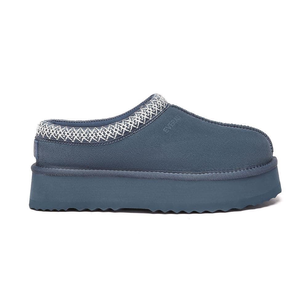 EverAu Australia Women's Real Sheepskin Wonga Leather Platform Slippers with EVA Sole in Dark Blue | Size: 6