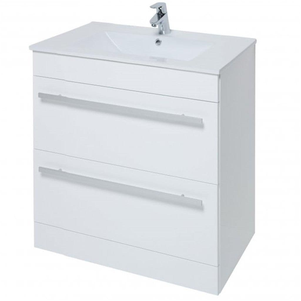 Bathroom 2 Drawer Standing Unit Ceramic Basin 80cm Wide